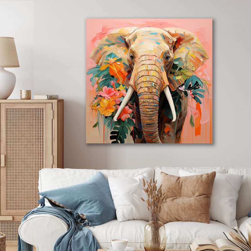Éléphant gris abstrait, art mural d'éléphant IV, Toile tendue, H 36 po x l 36 po x P 1,5 po