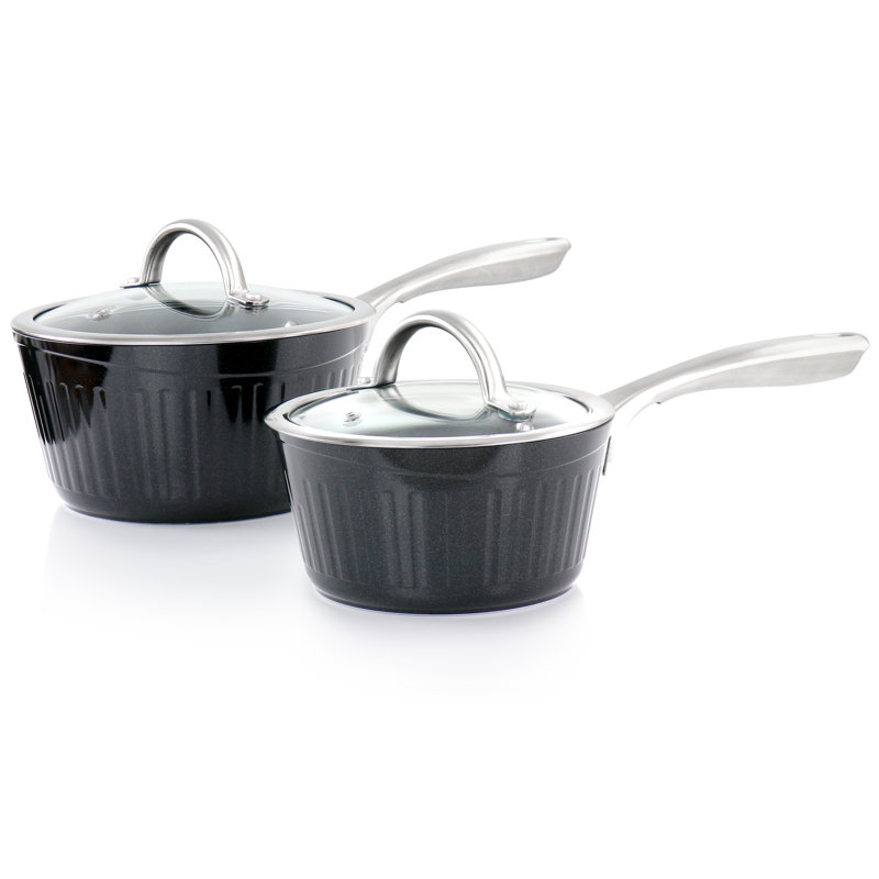 Kenmore Logan 10 Piece Aluminum Nonstick Cookware Set In Black With Wood Utensils