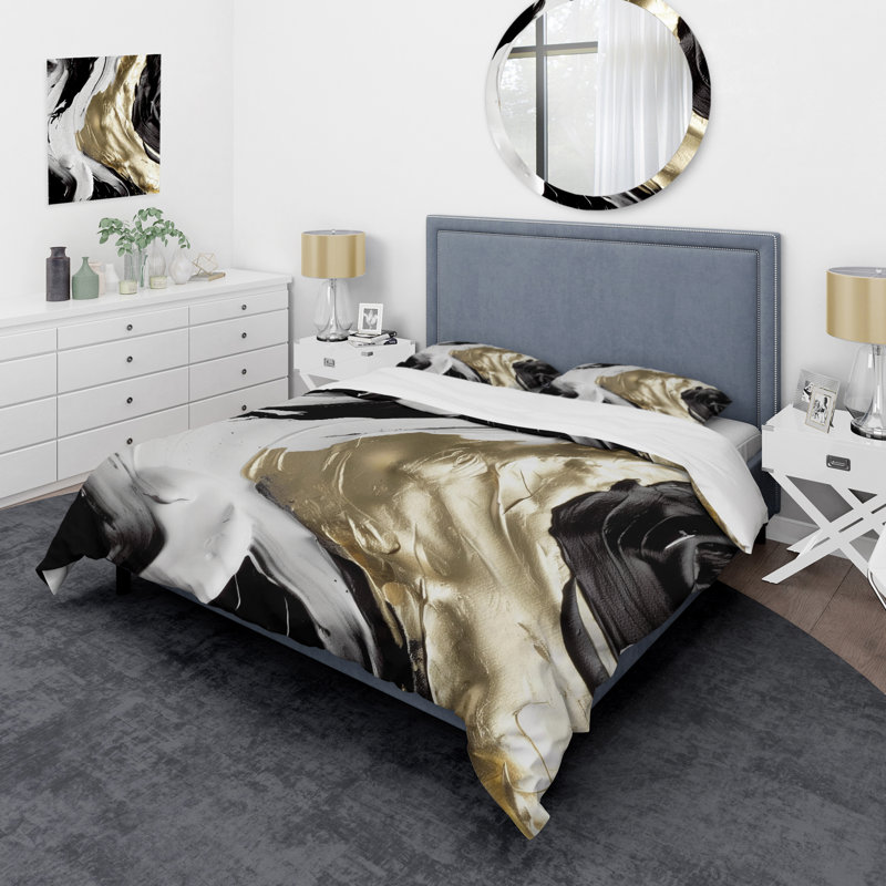 Ensemble de housse de couette en microfibre / polyester exquis Darling Gold, Housse de couette pour très grand lit et 2 très