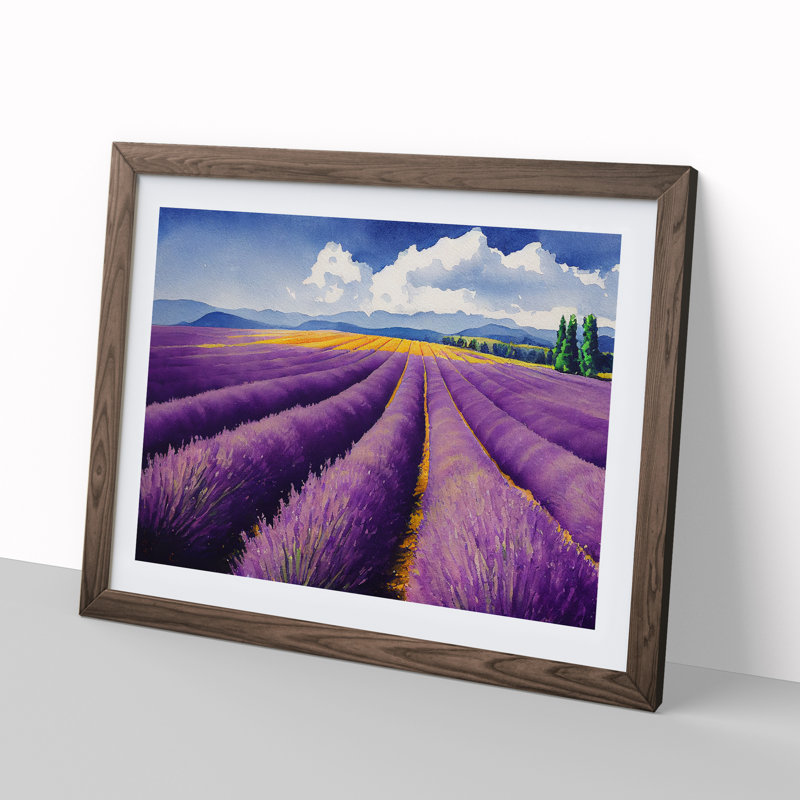 Watercolour Lavender Field Vol.6 - Single Picture Frame Print, 46cm H x 64cm W x 2cm D, Walnut