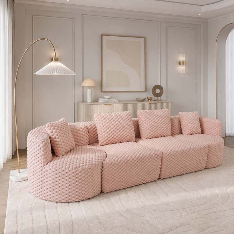 Canapé modulaire modulaire de 137,8 po sans os rembourré pour le salon, Pink