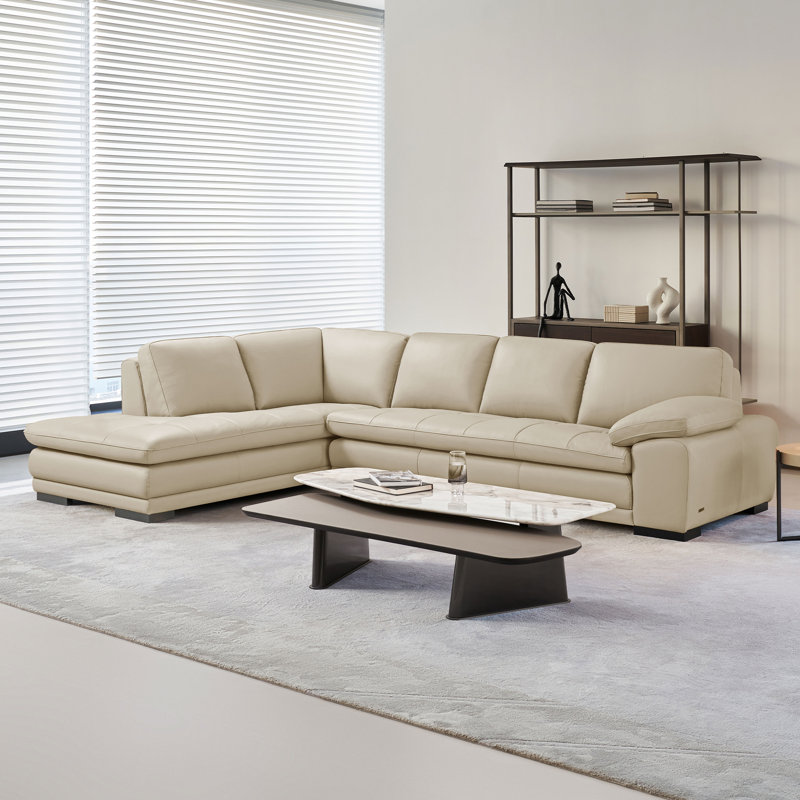 124" Wide Leather Match Sofa & Chaise, Left Hand Facing, Light Gray Leather Match