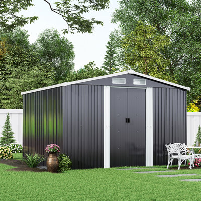 8x8 FT Large Metal Apex Roof Garden Tool Storage Shed