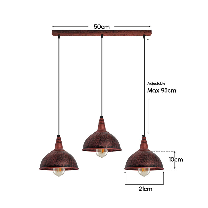 Posey 3 - Light Rustic Red Kitchen Island Pendant, No