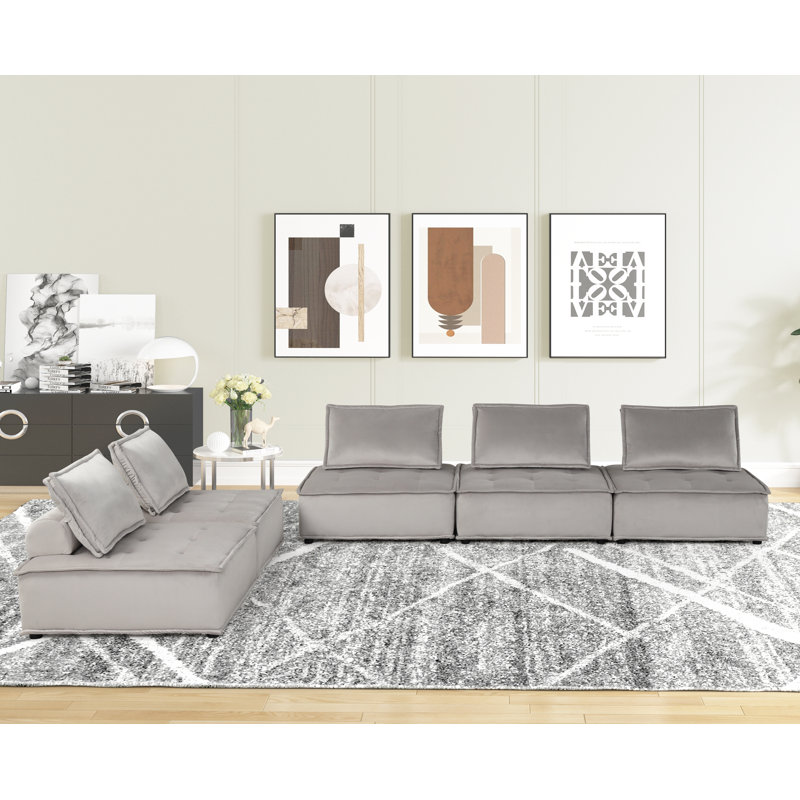 Canapé modulaire Modern Canapé Modulaire, Velours gris clair, 79.97" H x 119.97" W x 28.97" D