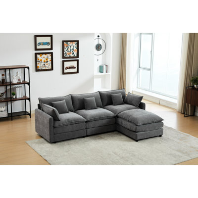 Lie 3 With , Modern L-shaped, Grey Chenille Versatile L-shaped Design, Couch