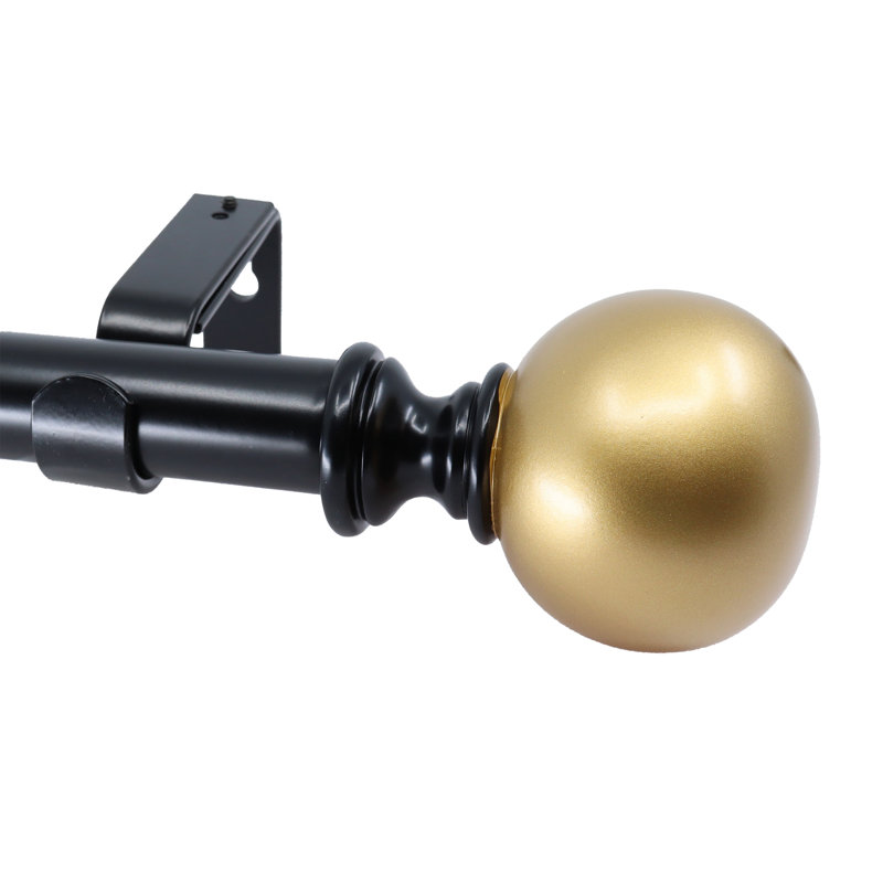 MERIVILLE 1" Diameter Single Window Curtain Rod Set with Gold Finials, Adjustable 48"–84", Black/Gold Finish, 48" - 84"