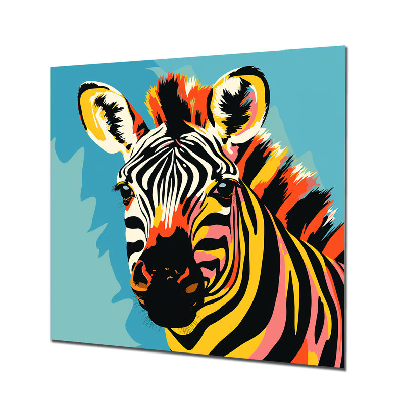 Art mural en métal coloré, zèbre fantaisie II, H 16 po x l 16 po x P 1 po