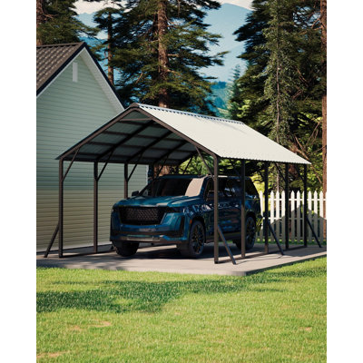 Abri de voiture en métal robuste à haut dégagement - 13 x 21 pi avec toit vertical et conception à pas raide, cadre renforcé, pour ramassage de format standard