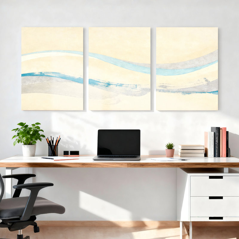 «Abstract Waves», ensemble de 3 reproductions d'art sur toile tendues, H 18 po x l 36 po