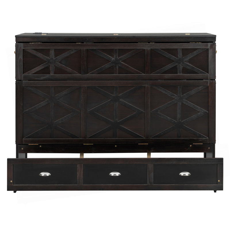 Lit escamotable avec grands tiroirs et port USB, Espresso