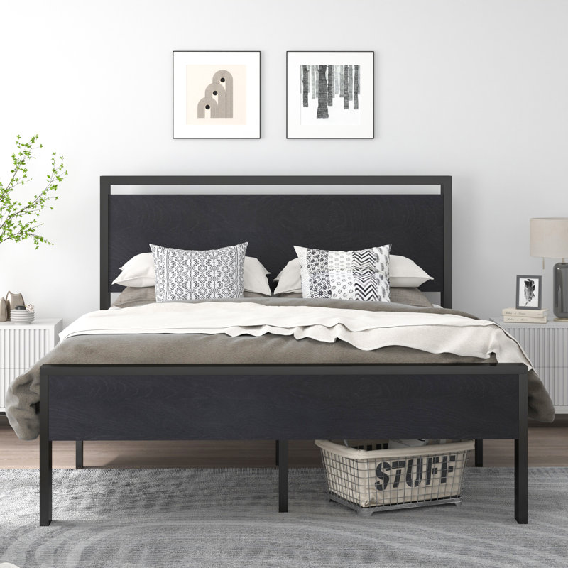 Minas Classical Metal Frame Platform Bed, Queen, Black