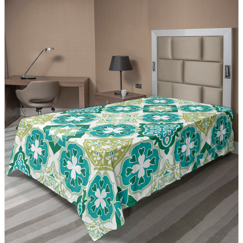 Ambesonne Top Flat Sheet Royal, Twin XL Flat Sheet, Green Teal White Geometric 2