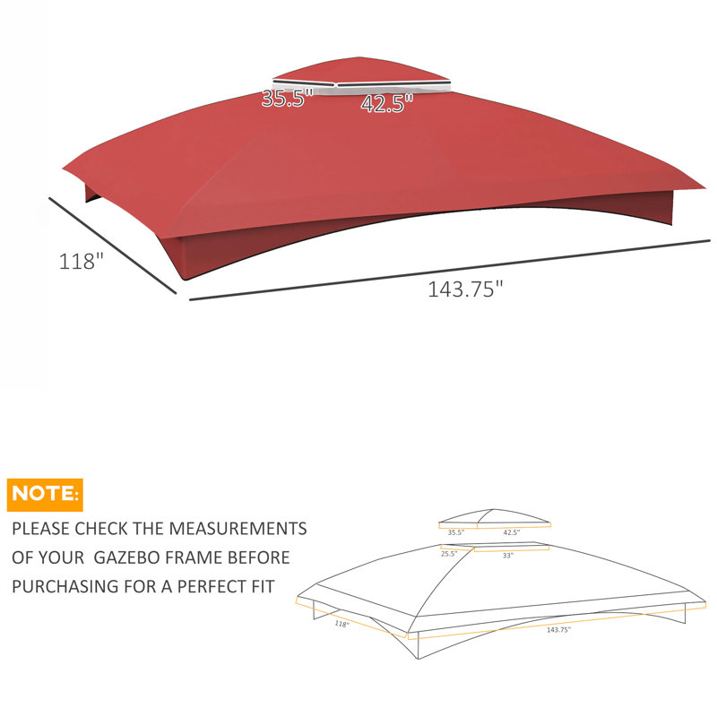 Auvent de remplacement pour pavillon de jardin 10 pi x 12 pi, rouge vin, 2 toits avec trous de drainage et ventilation remarquable de 12 pi, bonne circulation d'air