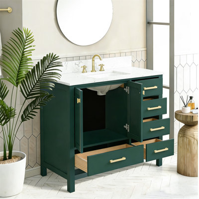 42'' Bathroom Vanity, Solid Wood Frame Bathroom Storage Cabinet, Freestanding Vanity Top With Basin