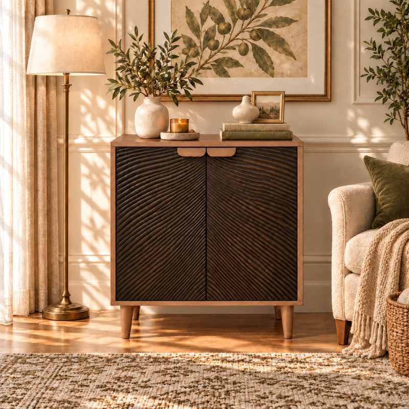 Armoire de rangement à 2 portes avec poignées en bois Asante Vintage