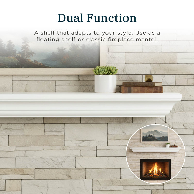 Colton Floating Wood Fireplace Mantel Shelf 60 in. - Crafted from Pine Wood - Traditional Design, White, 60" Length