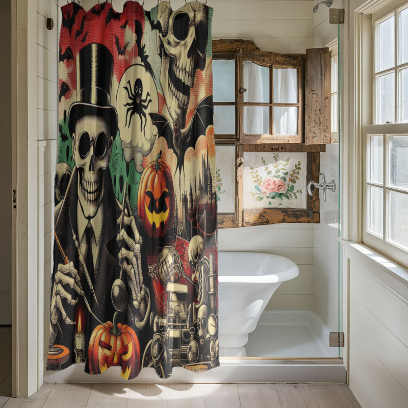 Graphic Halloween - rideau de douche standard 1 pièce, H 74 po x l 40 po