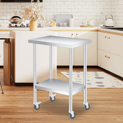 Table de travail ajustable en acier inoxydable avec roulettes, table de préparation commerciale robuste 24 po x 24 po, capacité 660LB en métal Table de service facile à nettoyer pour la cuisine, le restaurant, le bureau et le garage