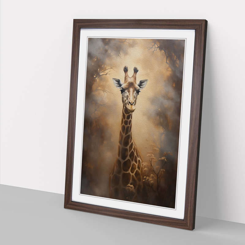Giraffe Romanticism - Framed Print, Walnut, 46cm H x 34cm W x 2cm D