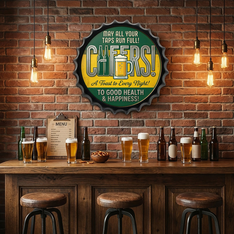 Bouchon de bière, capsules de bouteilles, plaques en métal, plaque murale, décor à la maison, 13,8 x 13,8 pouces
