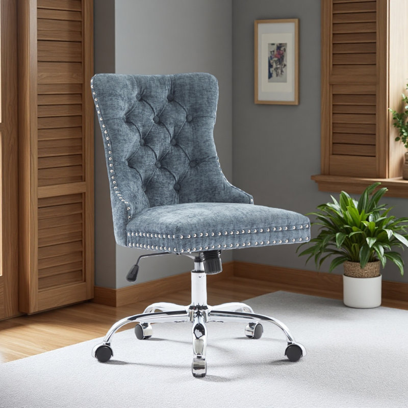 Office Chair,Modern Chenille Upholstered Tufted Button Home Office Chair With Chrome Metal Base,Adjustable Desk Chair Swivel Office Chair