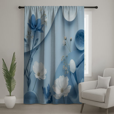 Rideaux à motif floral bleu, voilages et voilages à motif floral - 1 panneau