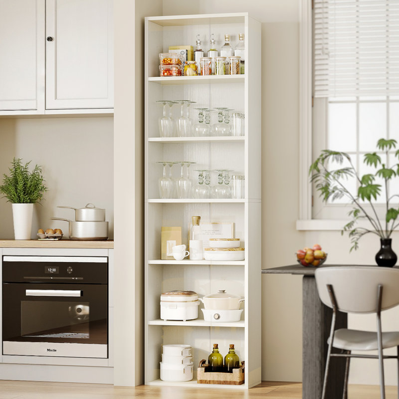 Étagère Teodoro à 6 niveaux, tablette de rangement ouverte de 175 cm de haut pour salon et bureau, blanche