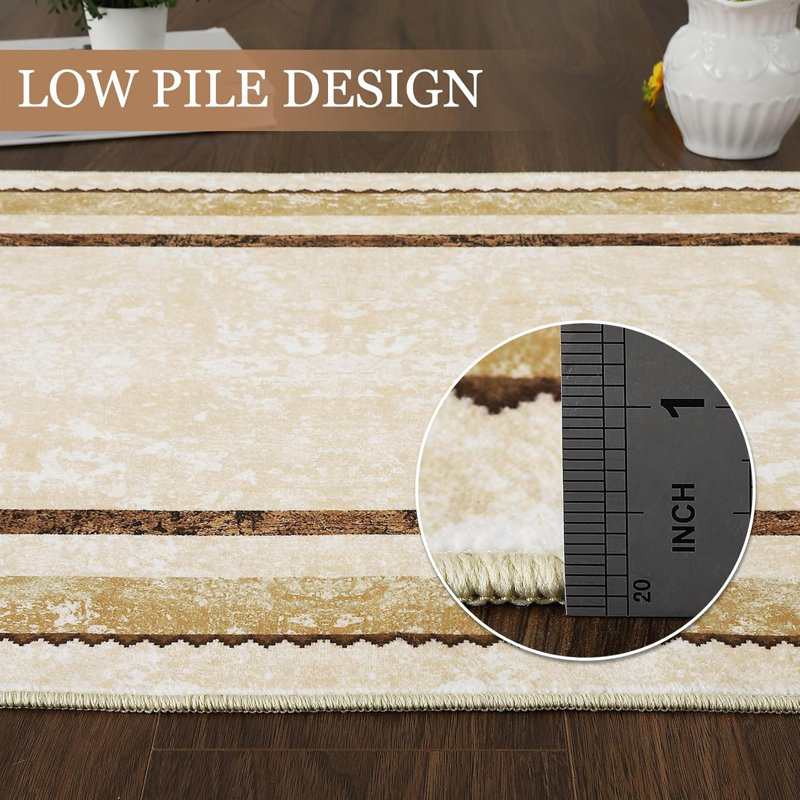 Modern Bordered Washable Rug Non Slip Throw Rugs for Entryway Soft Bedroom Entry Mat Non-Shedding Accent Rugs, Square 1'7"