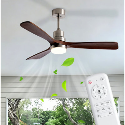 Ventilateur de plafond à moteur à courant continu réversible de 52 pouces à 6 vitesses avec lumière moderne, nickel brossé Modern Farmhouse