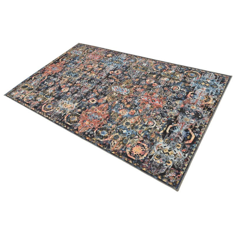 Tapis bleu marine Southwestern / Lodge, Rectangle 5 pi x 8 pi