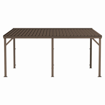 Toit-terrasse de 10 pi x 16 pi avec abattants, gouttière, pergola murale avec toit en acier galvanisé, résistance au vent de 60MPH, grand auvent extérieur en métal, pour patio, terrasse, pelouse