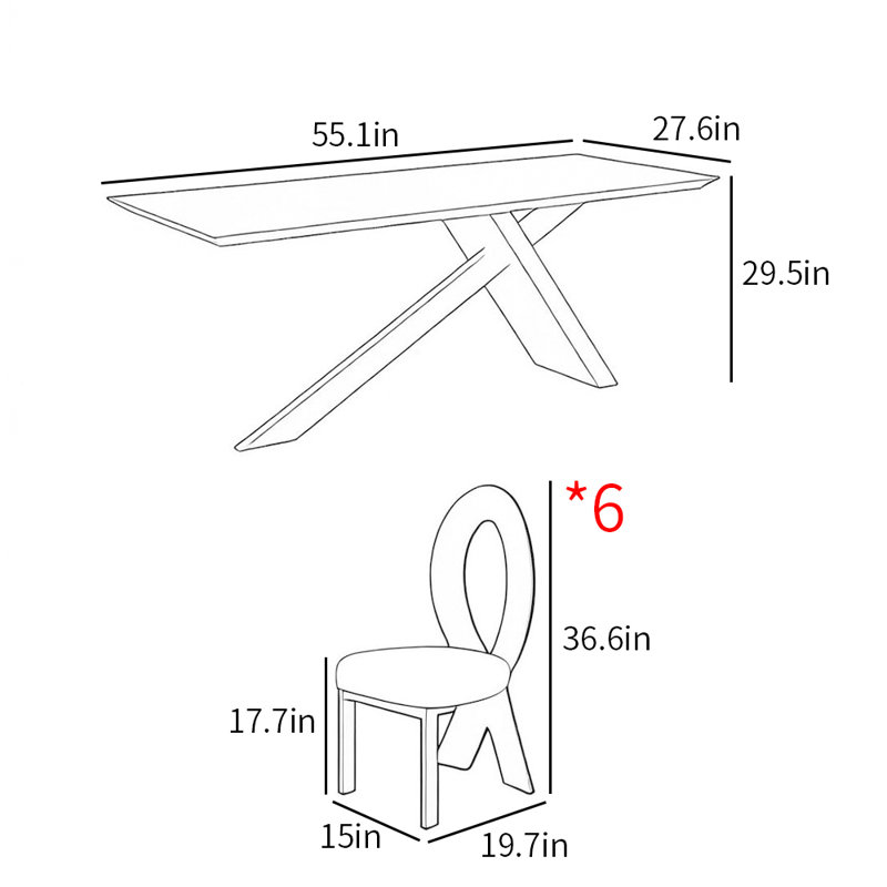 Ensemble de table de salle à manger rectangulaire de style français, H 29,5 po x L 55,1 po x l 27,6 po, Blanc
