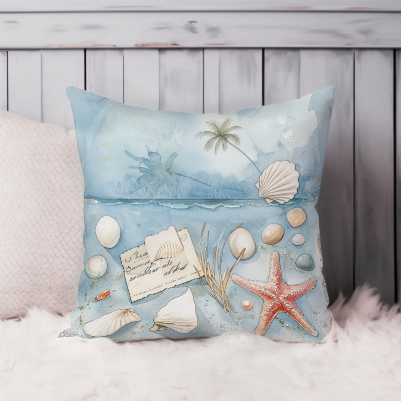 Housse de coussin de plage, Carré 16 po, Bleu / rouge nautique / plage 8