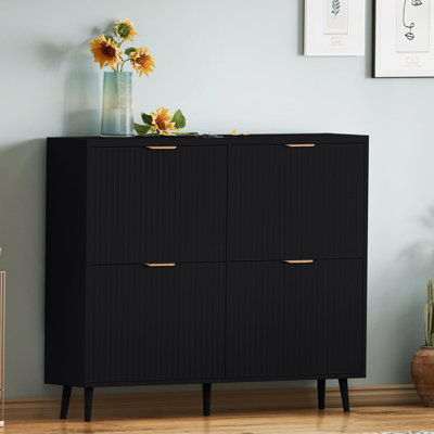 Shoe Cabinet Storage,Modern Freestanding Organizer with 4 Flip Drawers,Narrow Shoe Rack Cabinet for Entryway