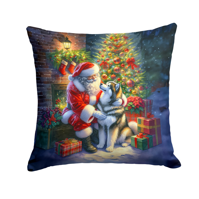 Coussin Alaskan Malamute and Santa Claus, H 18 po x l 18 po