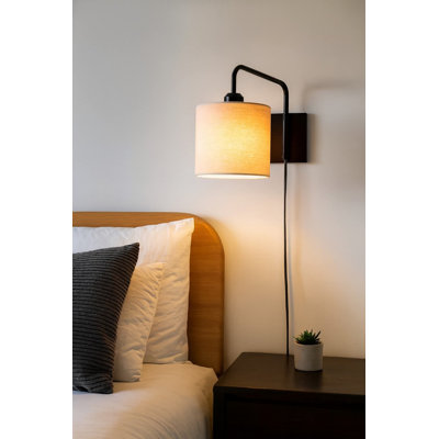 Ahmara Swing Arm Black Plug in Wall Light with Shade