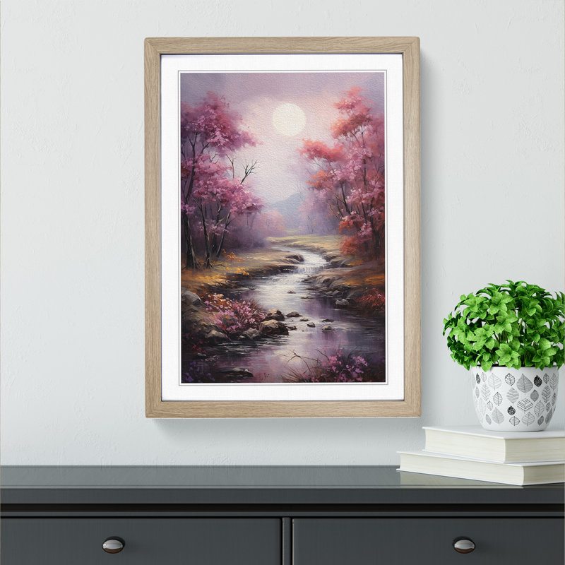 XYZ-FRM-V1223-4059 Landscape Impressionism No.2 - Single Picture Frame Print on Wood, 34cm H x 25cm W x 2cm D, Oak