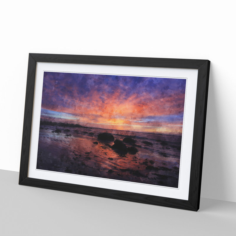 Purple Beach Sunset - Picture Frame Graphic Art, Black Framed, 48cm H x 65cm W x 2cm D