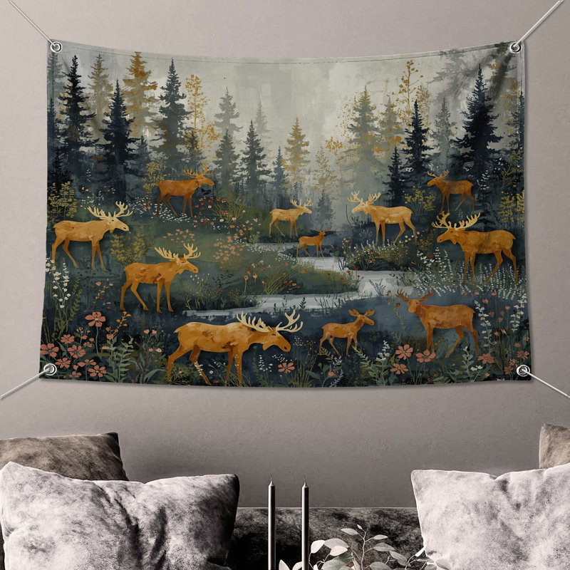 Tapisserie murale «Moose Forest Scene», H 104 po x 88 avec 4 œillets