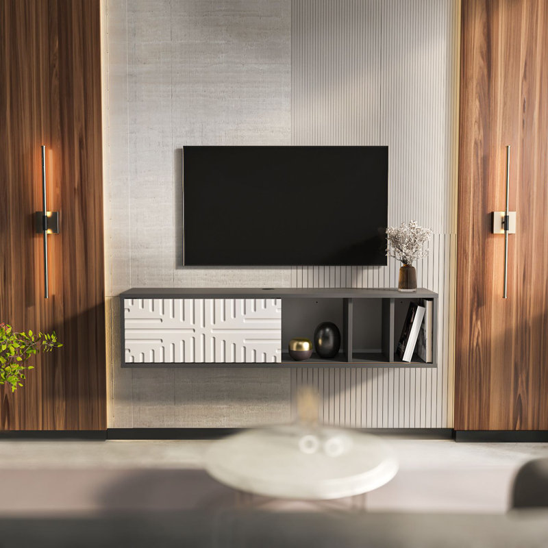 Modern TV Stand with Geometric Design, Anthracite & White, 55.1 x 11.6 x 11.6 inches | 100% Melamine Coated Particle Board, Thickness: 0.7 inches | Stylish & Functional for Living Room & Entertainment Spaces