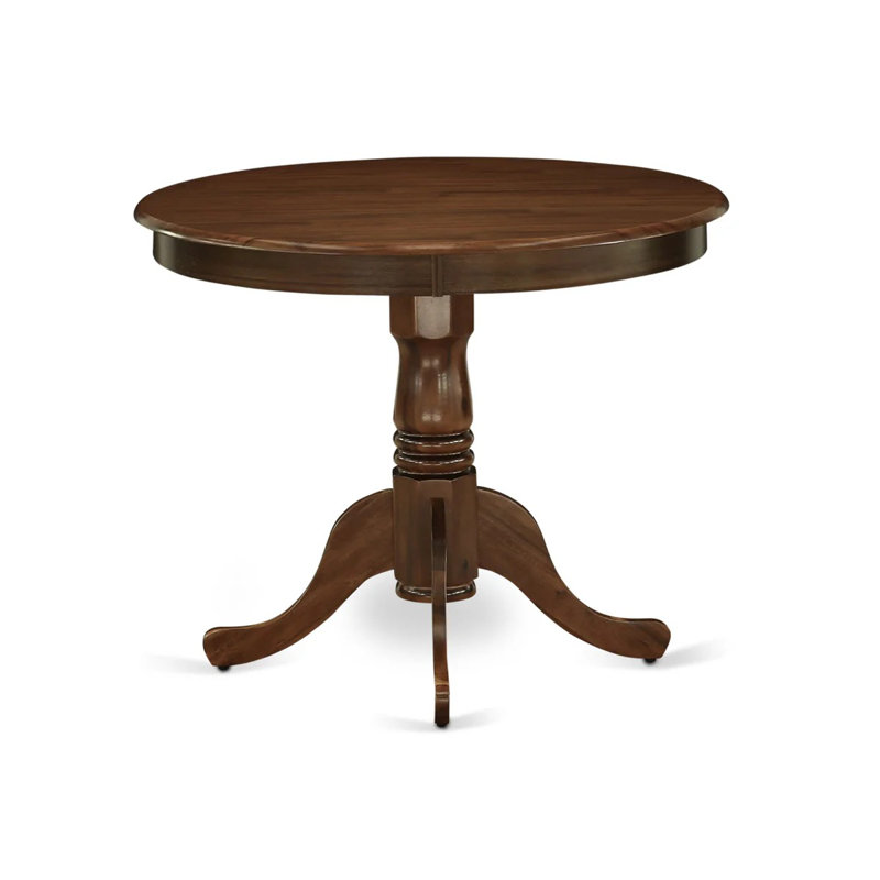 Segovia Solid Wood Top Pedestal Dining Set, Gray, 3 Pieces: Table, 2 Chairs, Antique Walnut