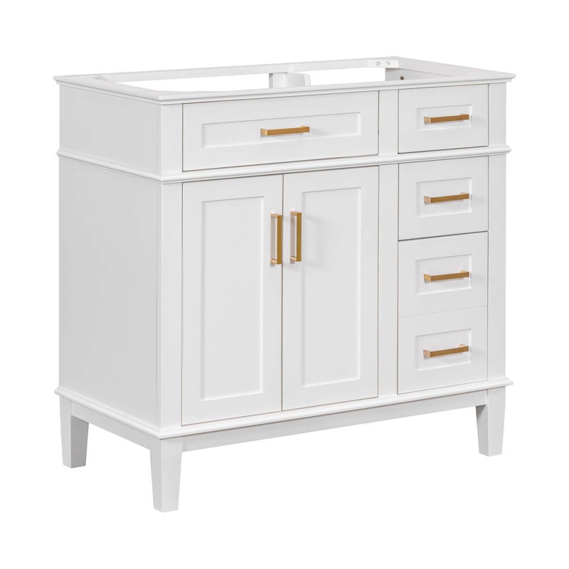 36" Modern Bathroom Vanity, Solid Wood Frame, Soft-Close Doors, Ample Storage With Drawers & Flip-Out Drawer (Sink Not Included)