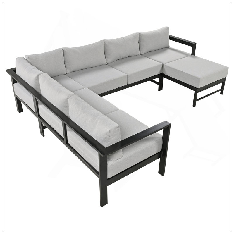 U-Shaped Multi-Person Outdoor Sofa Set, Suitable For Gardens, Backyards, And Balconies., Gray