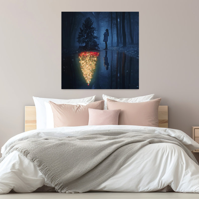 Art contemporain, paysage de forêt abstrait, arbre de Noël abstrait surréel, H 32 po x l 32 po