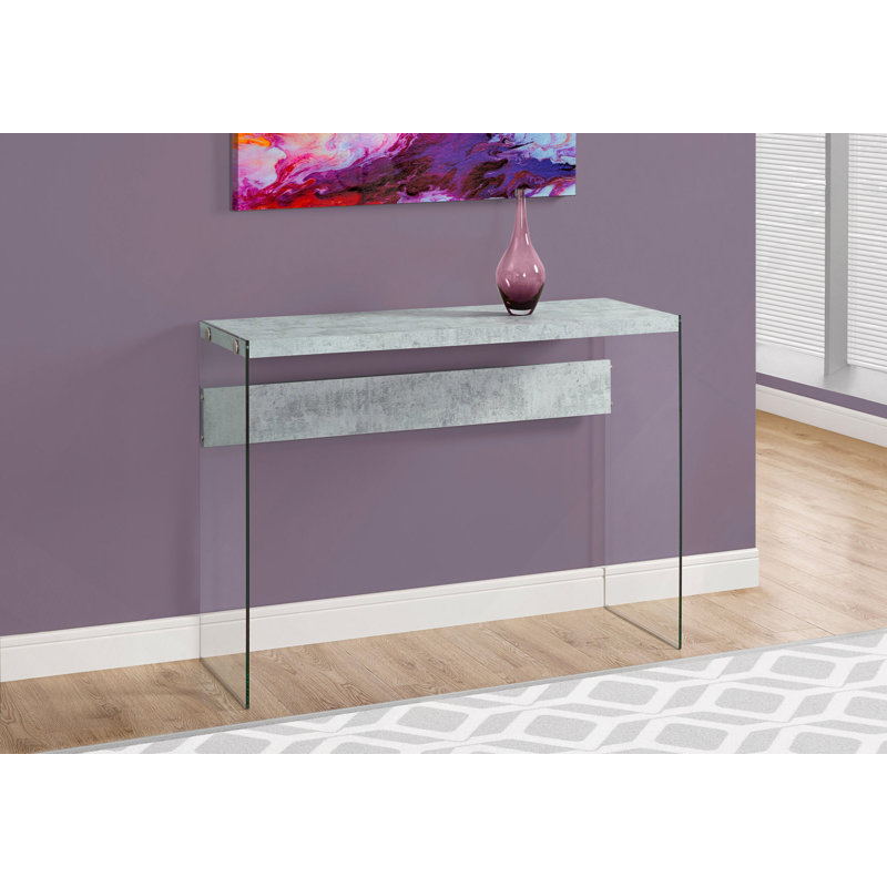 Accent Table, Console, Entryway, Narrow,Living Room, Bedroom, Clear Tempered Glass, Contemporary, Gray