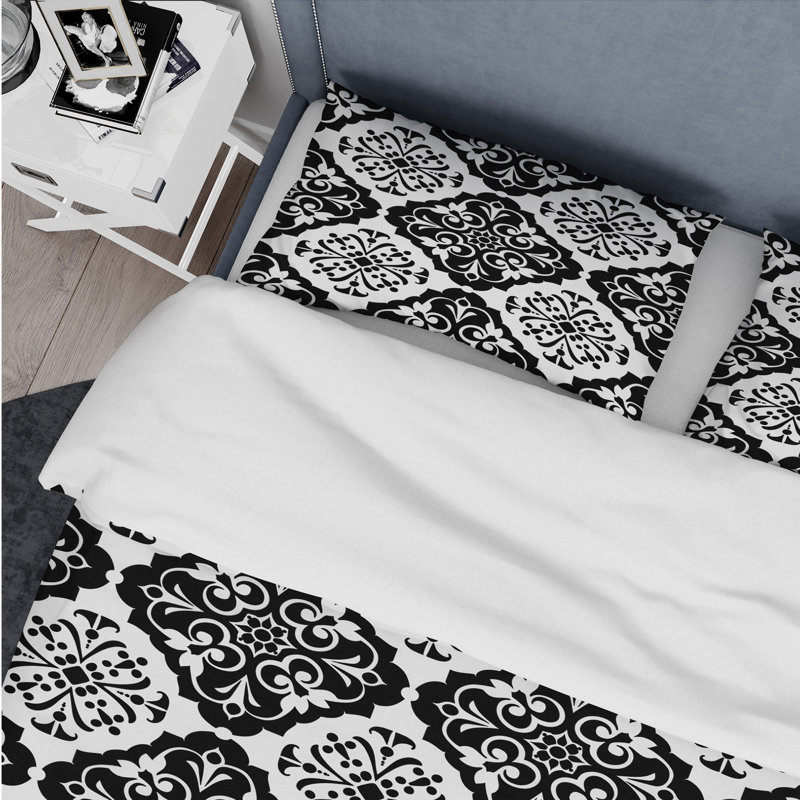 Ensemble de housse de couette moderne noir et blanc à motif damassé classique III