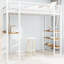 Lit simple en fer blanc, balustrade, escalier des deux côtés, fonctionnel, chambre à coucher, table, longue durée de vie encastrée, chambre de jeunes, structure stable, pieds à double support