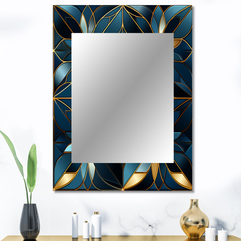 Blue Quantum Mosaic Vision Geometric - Geometric  Decorative Mirror, Modern Wall Mirror, Printed Metal Art, 40" x 30"