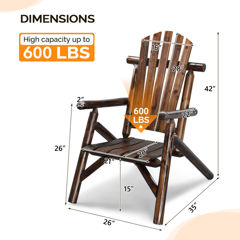 Rustic Solid Wood Patio Dining Chair, Dark Brown Wood